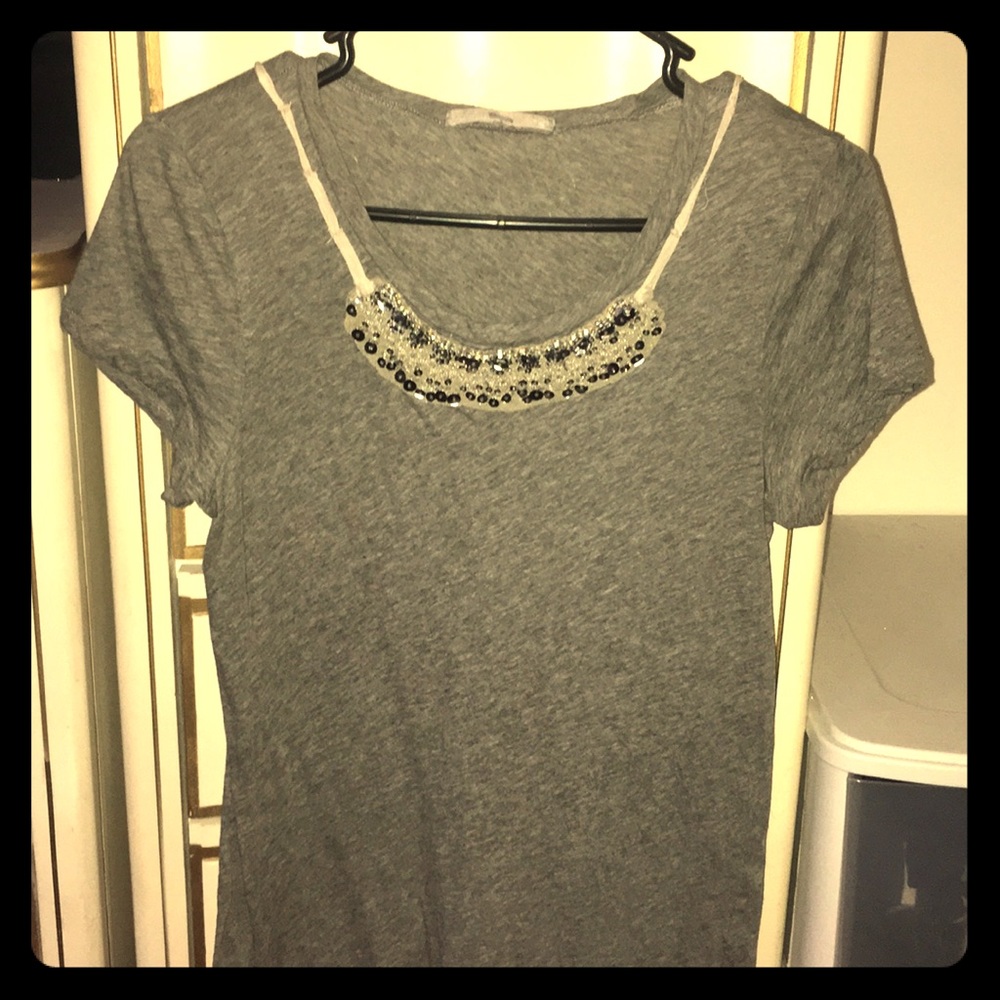 Embellished J Crew Grey T Shirt